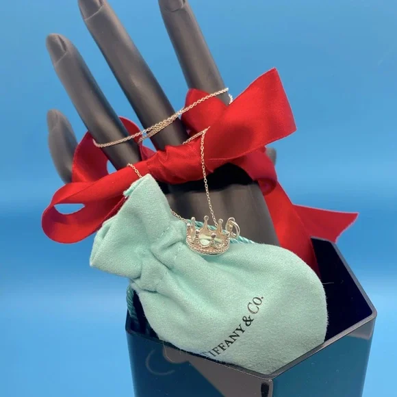 Tiffany & Co. Princess 3D Crown Pendant Charm Silver Necklace